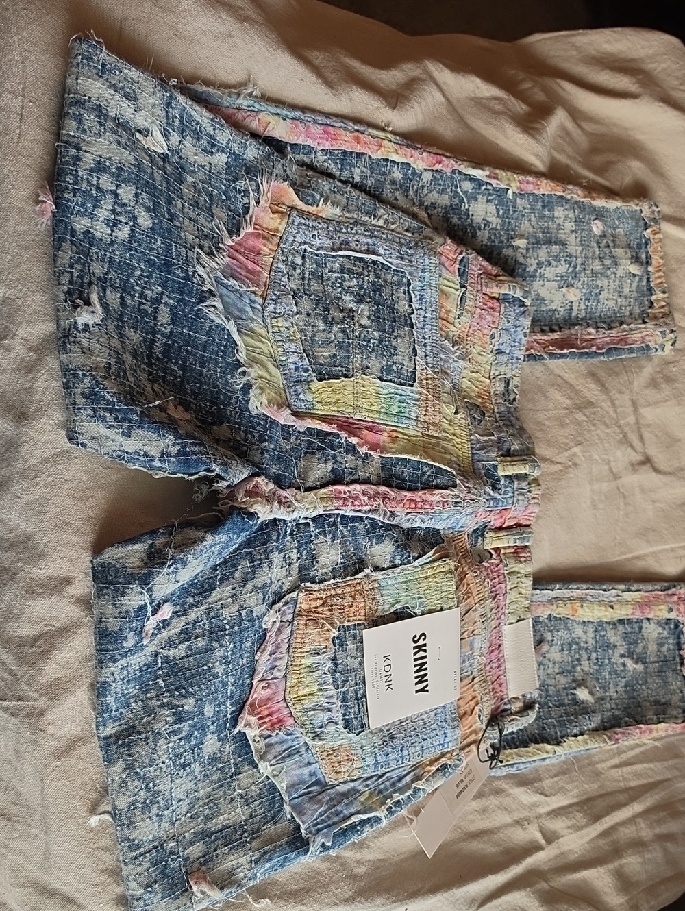 Skinny Unisex Multicolor-Trim Distressed Jeans - Blue